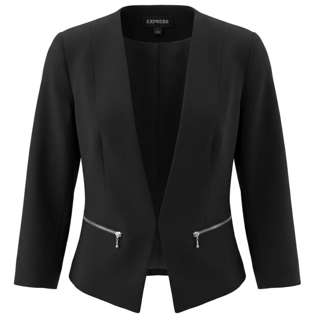 Express Black Open Front Blazer with Zipper Details